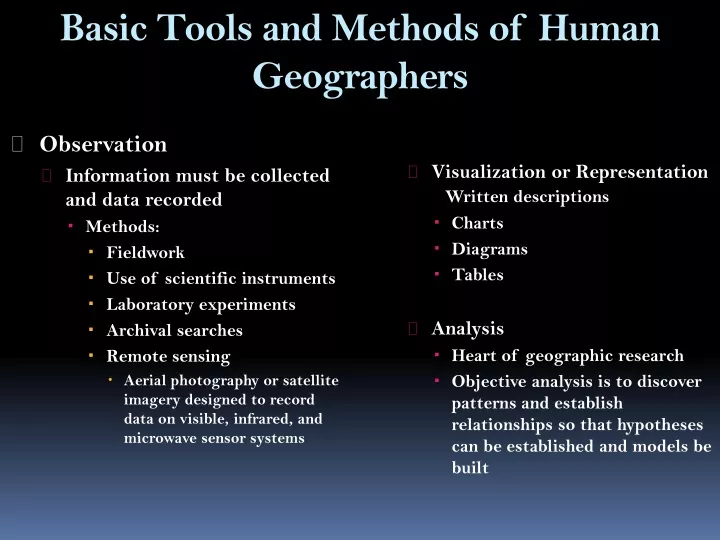 basic tools and methods of human geographers