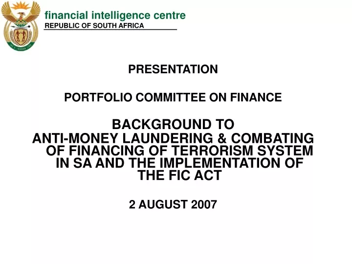 financial intelligence centre republic of south