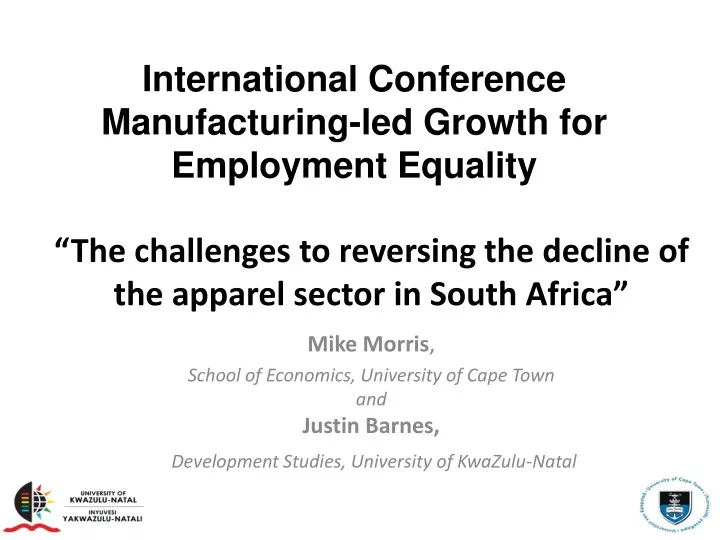 international conference manufacturing led growth for employment equality