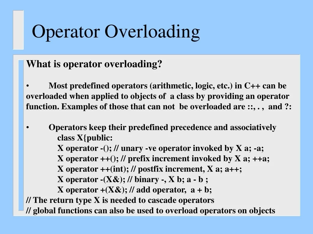 PPT - Operator Overloading in C++ PowerPoint Presentation, free ...