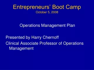 Entrepreneurs’ Boot Camp October 5, 2008