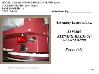 Assembly Instructions: 3319265 KIT/MFG-BACK-UP ALARM 82/90 Pages 1-11