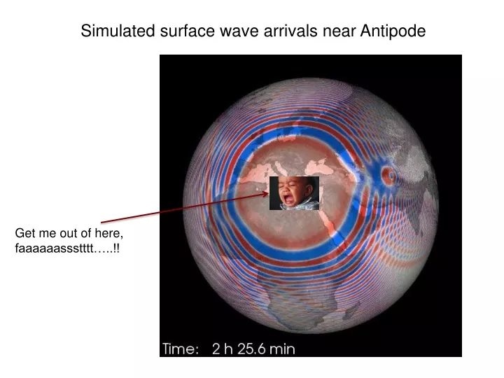 simulated surface wave arrivals near antipode