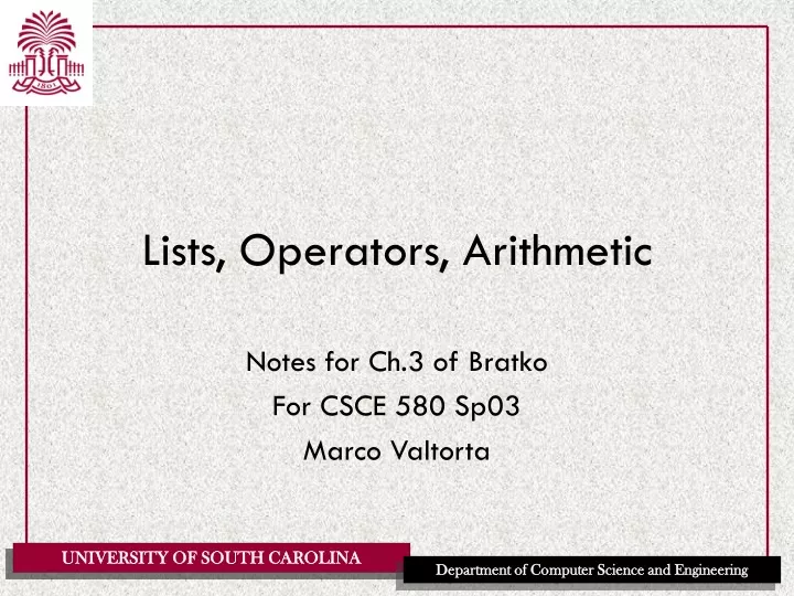 lists operators arithmetic