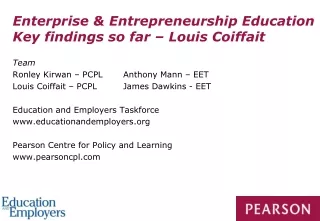 Enterprise &amp; Entrepreneurship Education Key findings so far – Louis Coiffait