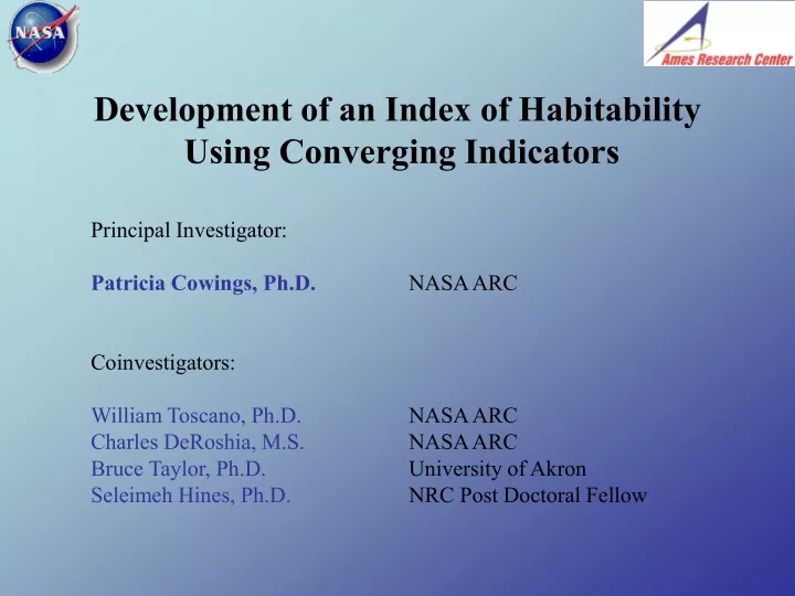 development of an index of habitability using