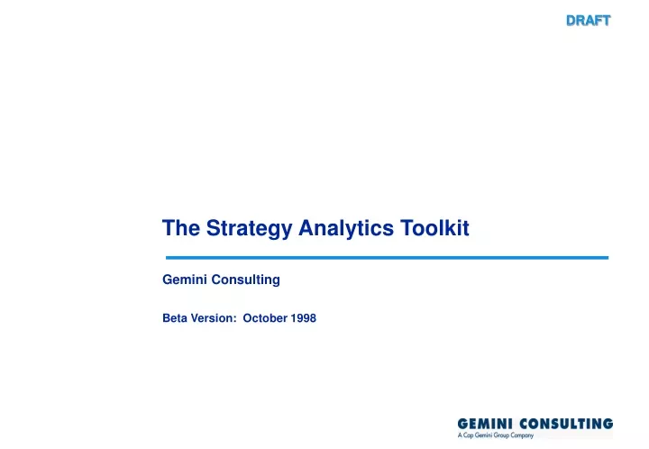 the strategy analytics toolkit