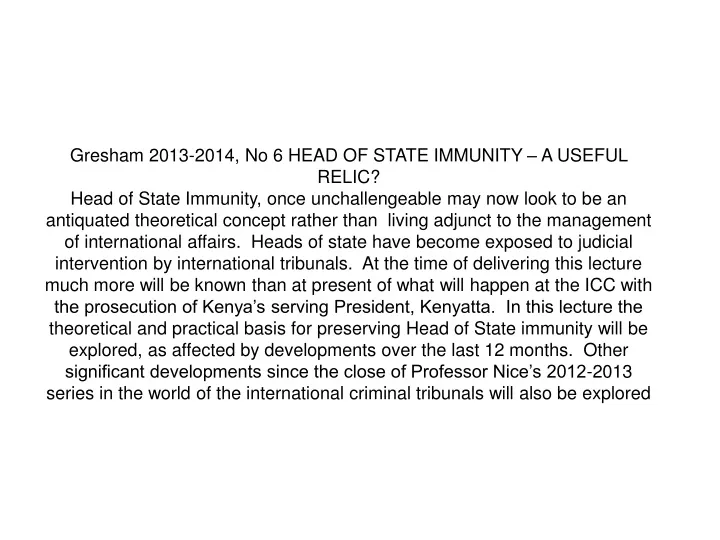 gresham 2013 2014 no 6 head of state immunity