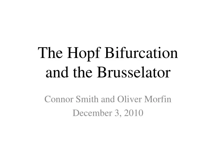 the hopf bifurcation and the brusselator