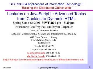 CIS 5930-04 Applications of Information Technology II  Building the Distributed Object Web