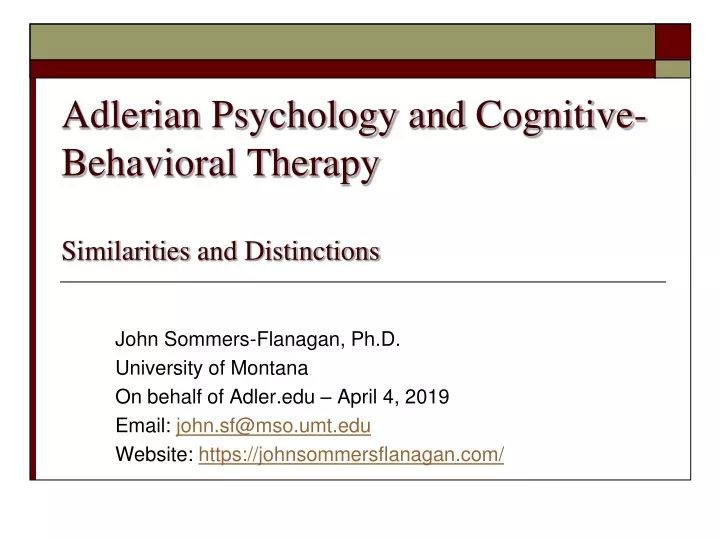adlerian psychology and cognitive behavioral therapy similarities and distinctions