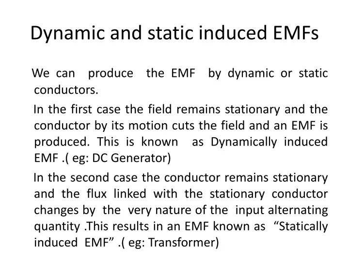 dynamic and static induced emfs