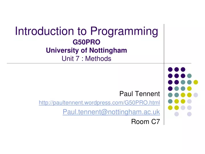 introduction to programming g50pro university of nottingham unit 7 methods