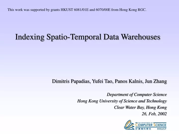 indexing spatio temporal data warehouses