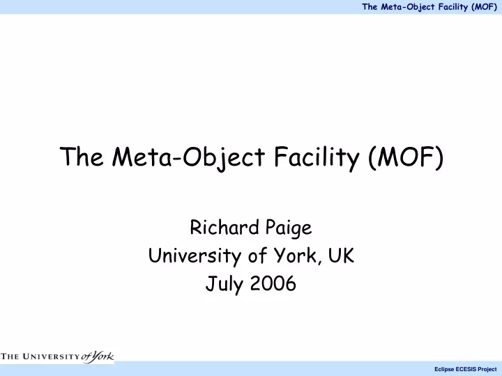 the meta object facility mof