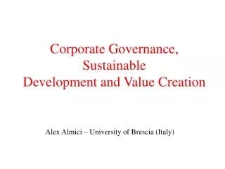 Corporate Governance, Sustainable Development and Value Creation