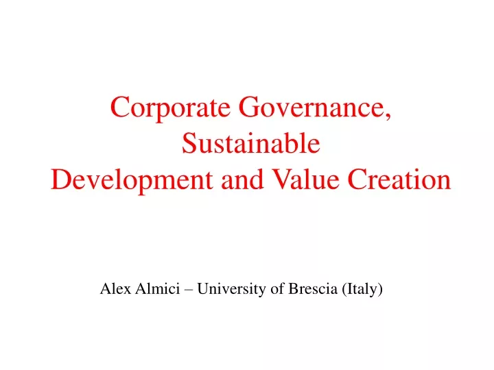 corporate governance sustainable development and value creation