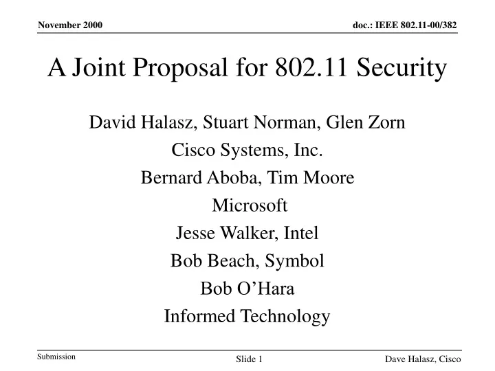 a joint proposal for 802 11 security