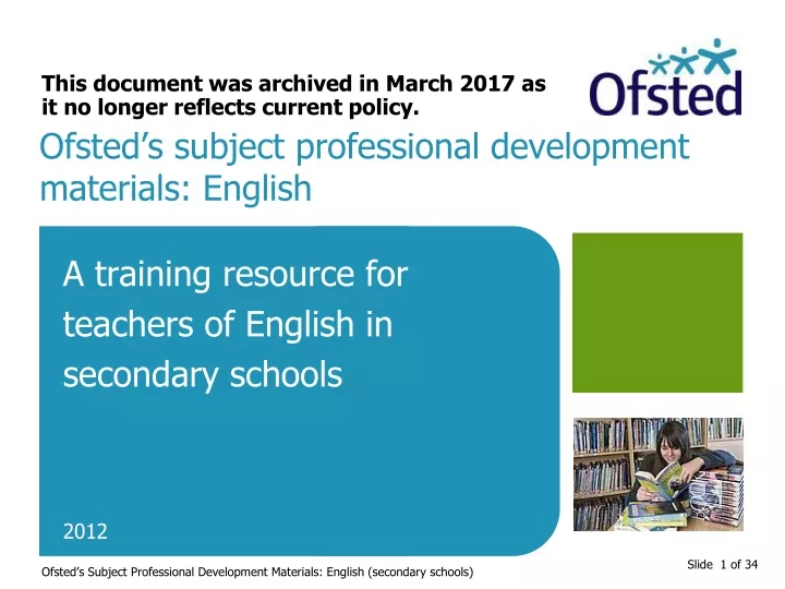 ofsted s subject professional development materials english