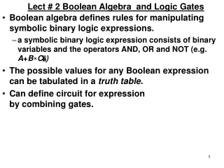 Lect # 2 Boolean Algebra  and Logic Gates