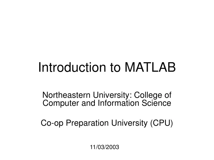 introduction to matlab