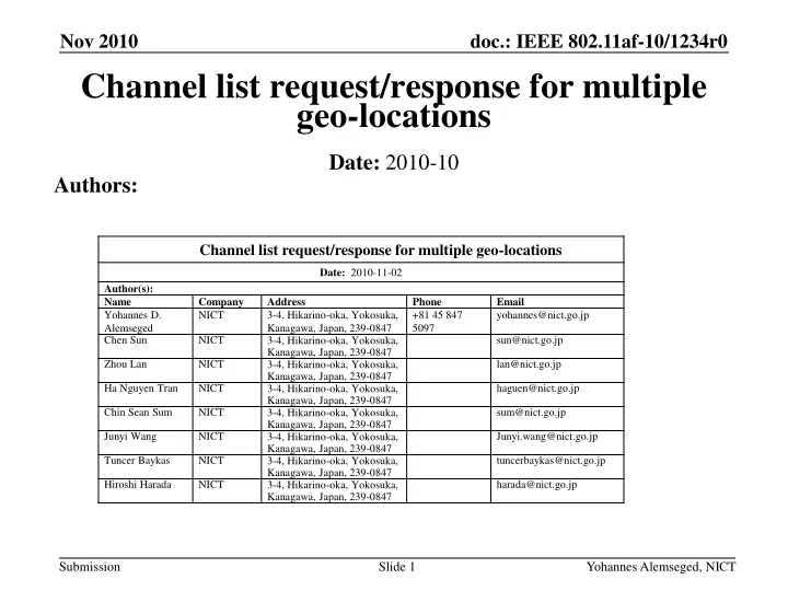 channel list request response for multiple geo locations