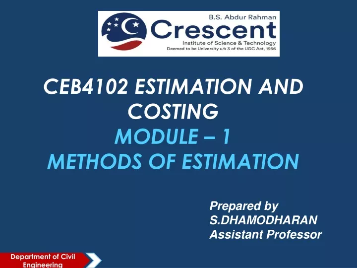 ceb4102 estimation and costing module 1 methods of estimation
