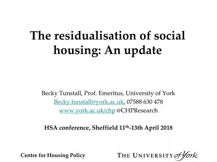 the residualisation of social housing an update