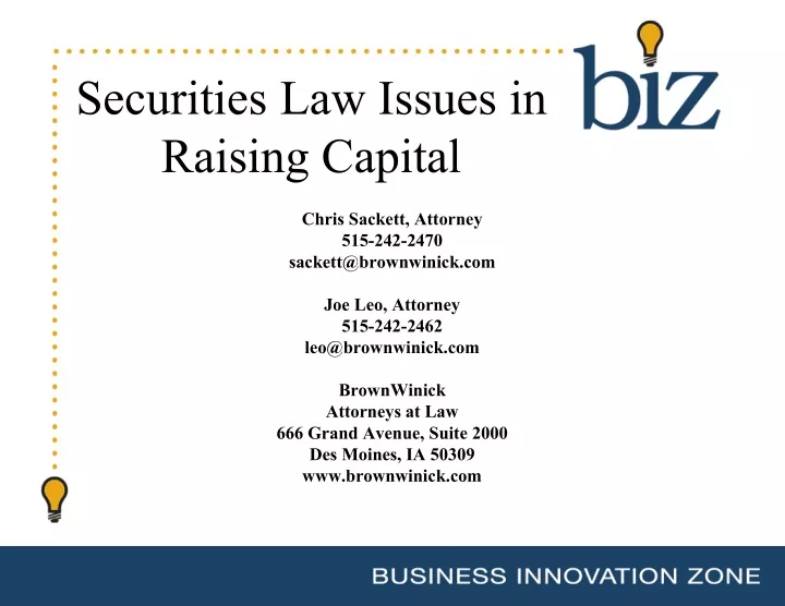 securities law issues in raising capital