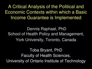 Toba Bryant, PhD Faculty of Health Sciences, University of Ontario Institute of Technology