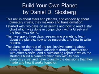 Build Your Own Planet by Daniel D. Slosberg