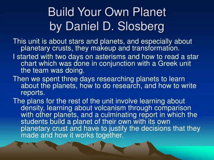 build your own planet by daniel d slosberg