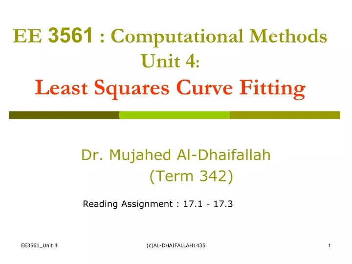 ee 3561 computational methods unit 4 least squares curve fitting