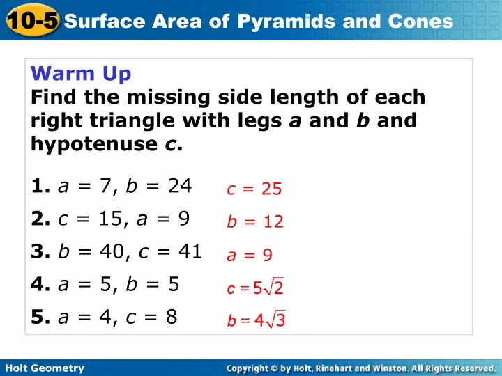 warm up find the missing side length of each