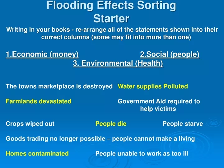 flooding effects sorting starter