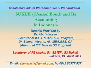 SUKUK ( Shariah  Bond) and Its  Accounting  in Indonesia