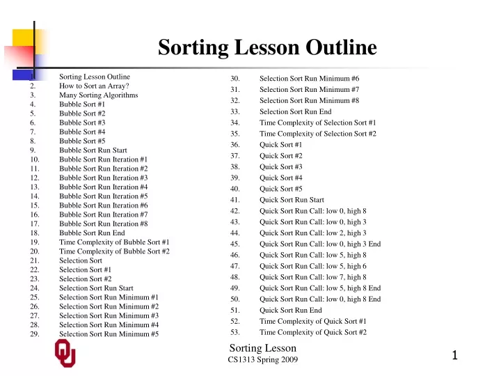 sorting lesson outline