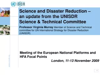 Science and Disaster Reduction – an update from the UNISDR Science &amp; Technical Committee