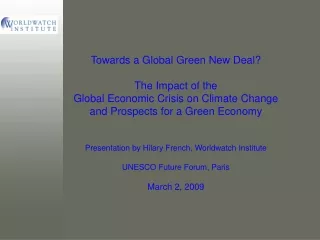 Climate Challenges Posed by  the  Economic  Crisis