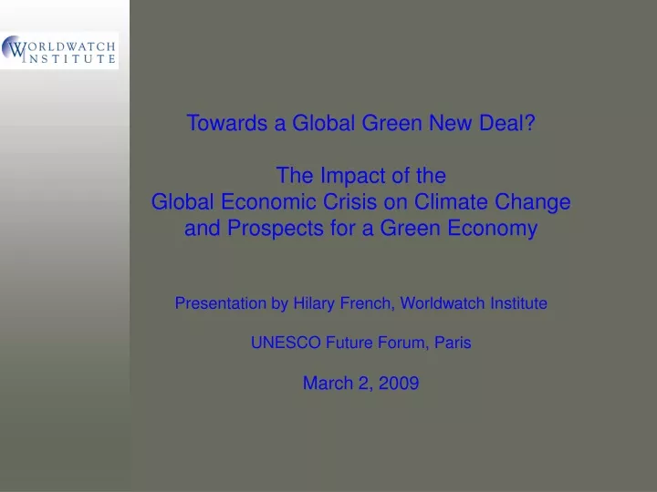 towards a global green new deal the impact