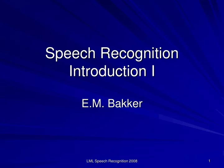 speech recognition introduction i