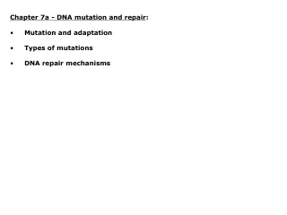 Chapter 7a - DNA mutation and repair : Mutation and adaptation Types of mutations