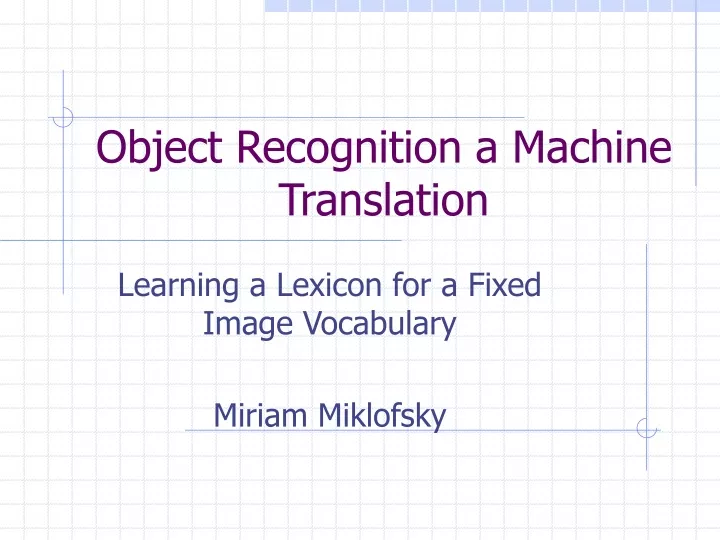 object recognition a machine translation
