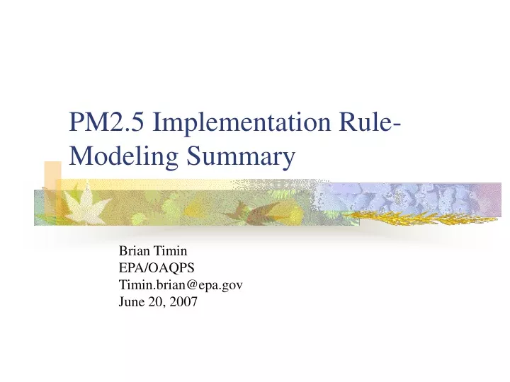 pm2 5 implementation rule modeling summary