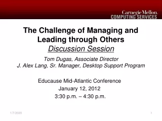 Educause Mid-Atlantic Conference January 12, 2012   3:30 p.m. – 4:30 p.m.