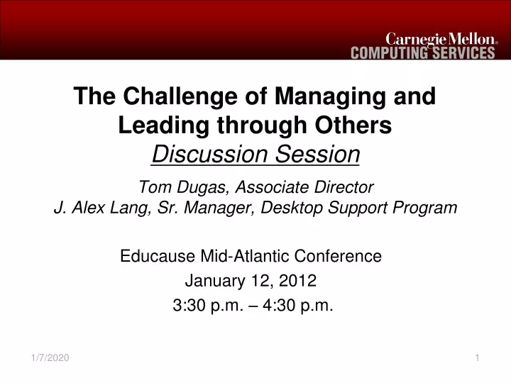 educause mid atlantic conference january 12 2012 3 30 p m 4 30 p m