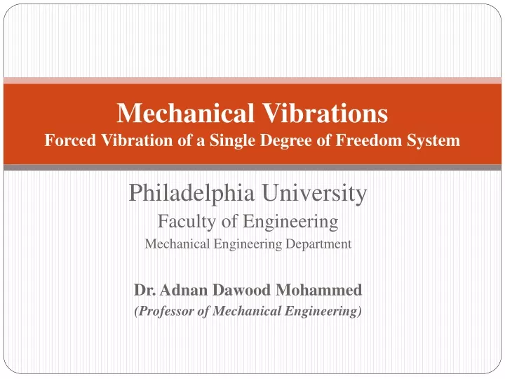 mechanical vibrations forced vibration of a single degree of freedom system
