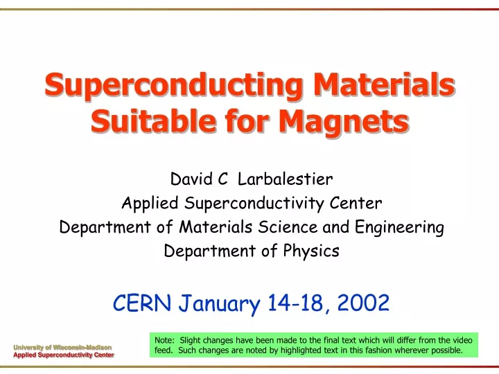 superconducting materials suitable for magnets