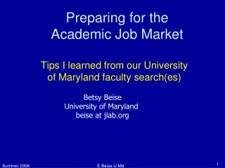 Preparing for the  Academic Job Market