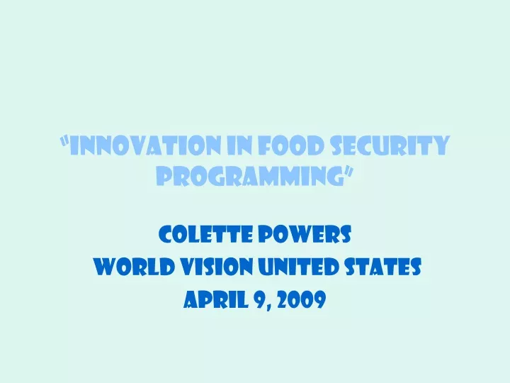 innovation in food security programming